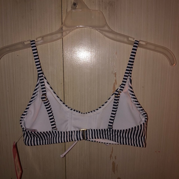 NWT Lace-up Front Bralette Bikini Top BlueStripe-S - Picture 2 of 6